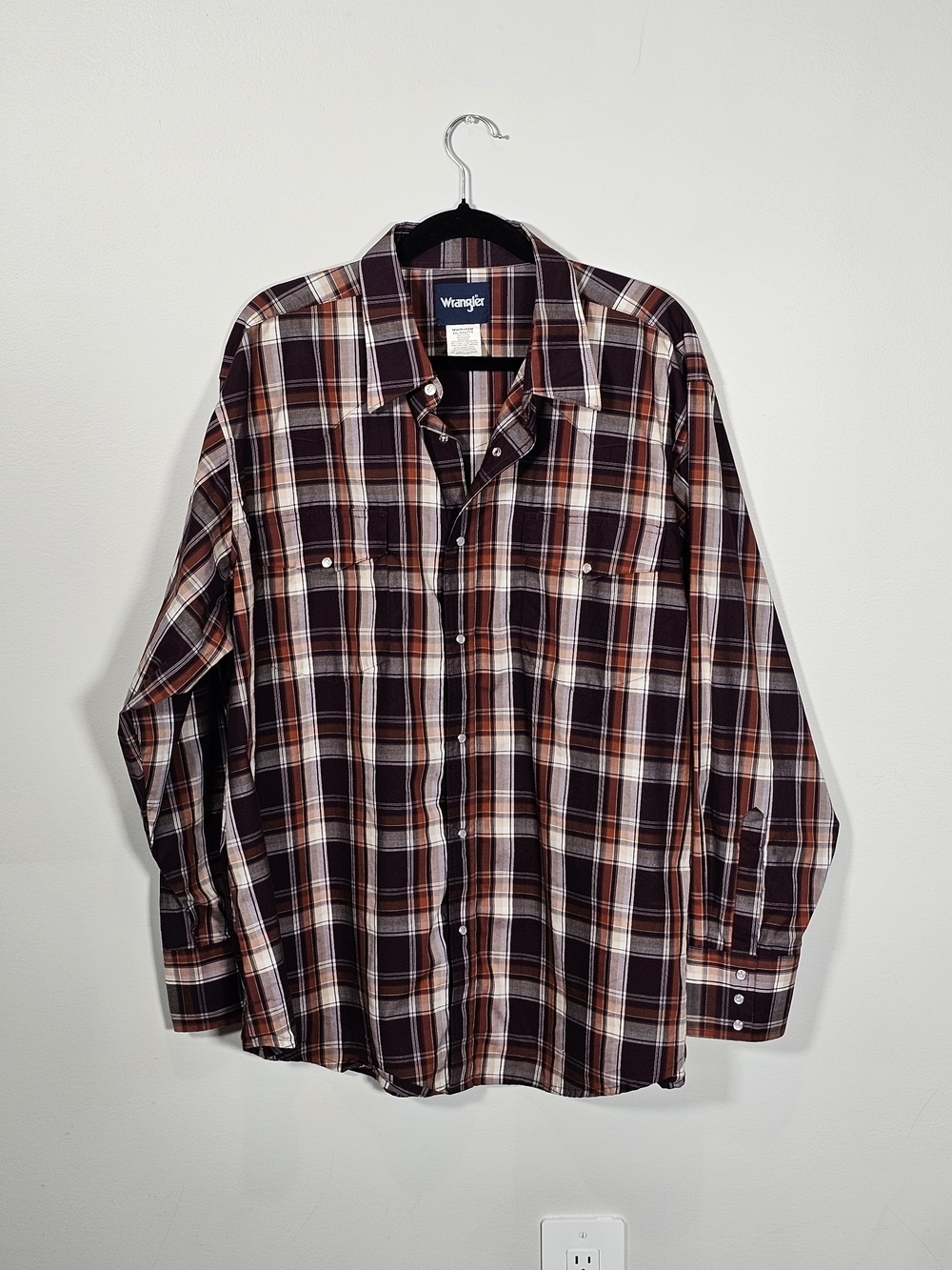 Wrangler Burgundy Orange Collared Plaid Long Sleeve Top Sz XXL